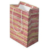 Pink Gold Glam Glitter Stripes Medium Cadeauzakje (Achterkant Gekanteld)