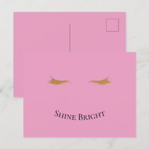 Pink Gold Glam Glitter Wimpers Briefkaart