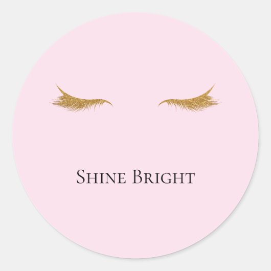 Pink Gold Glam Glitter Wimpers Ronde Sticker (Voorkant)