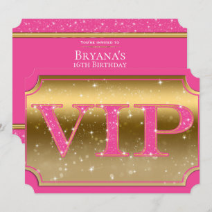 Pink & Gold Glamour VIP-feestticket Kaart