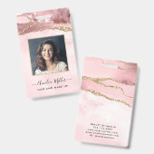 Pink Gold Glitter Agaat Hair Make-up Zakelijke ID Badge (Front & Back)