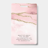 Pink Gold Glitter Agaat Hair Make-up Zakelijke ID Badge (Back)