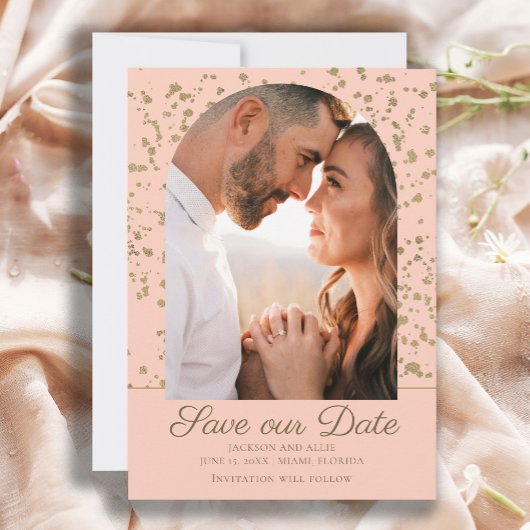 Pink Gold Glitter Arch Dome Photo Weddenschap Save The Date