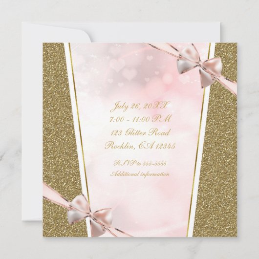 Pink Gold Glitter Bow Sparkle Bachelorette Kaart (Achterkant)
