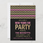 Pink & Gold Glitter Chevron New Years Party Kaart (Voorkant)