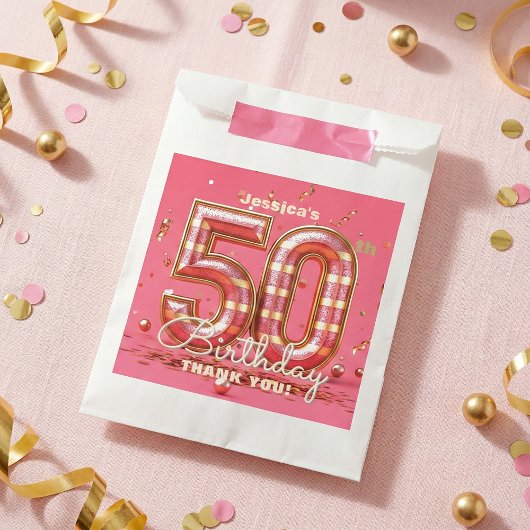 Pink Gold Glitter Confetti 50th Birthday Party Bedankzakje