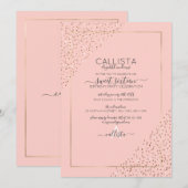 Pink Gold Glitter Confetti Corners Sweet 16 Kaart (Voorkant / Achterkant)