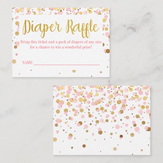 Pink Gold Glitter Confetti Luier Raffle Ticket Informatiekaartje (Voorkant / Achterkant)