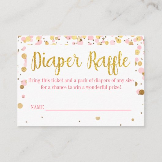 Pink Gold Glitter Confetti Luier Raffle Ticket Informatiekaartje (Voorkant)