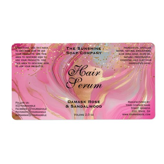Pink Gold Glitter Cosmetics Dropper Bottle Label (Voorkant)