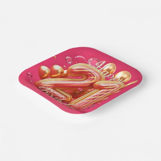 Pink & Gold Glitter Drip 21st Birthday Celebration Papieren Bordje (Gebogen)