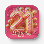 Pink & Gold Glitter Drip 21st Birthday Celebration Papieren Bordje (Voorkant)