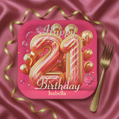 Pink & Gold Glitter Drip 21st Birthday Celebration Papieren Bordje