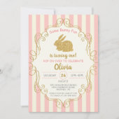 Pink Gold Glitter, een bunny Birthday-uitnodiging Kaart (Voorkant)