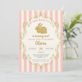 Pink Gold Glitter, een bunny Birthday-uitnodiging Kaart (Staand voorkant)
