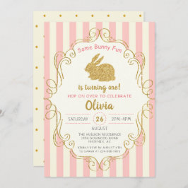 Pink Gold Glitter, een bunny Birthday-uitnodiging Kaart