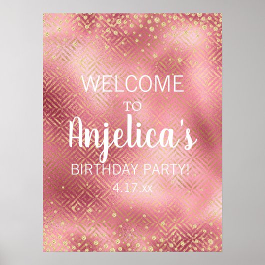 Pink Gold Glitter Girl's Birthday Party Poster (Voorkant)