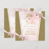 Pink Gold Glitter Glam Het is een Girl Bow Baby sh Kaart (Voorkant / Achterkant)