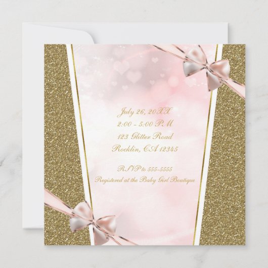 Pink Gold Glitter Glam Het is een Girl Bow Baby sh Kaart (Achterkant)