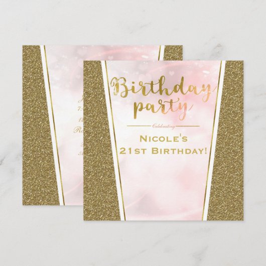 Pink Gold Glitter Glam Sparkle Birthday Party Kaart (Voorkant / Achterkant)