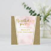 Pink Gold Glitter Glam Sparkle Birthday Party Kaart (Staand voorkant)