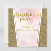 Pink Gold Glitter Glam Sparkle Birthday Party Kaart (Voorkant)