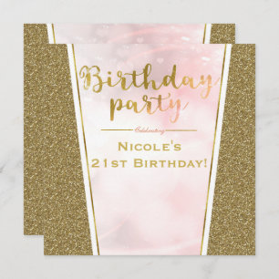 Pink Gold Glitter Glam Sparkle Birthday Party Kaart