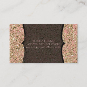 Pink & Gold Glitter Glamour Black Refer a Friend Aanbevelingskaartje