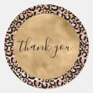 Pink Gold Glitter Leopard Animal Dank u Ronde Sticker