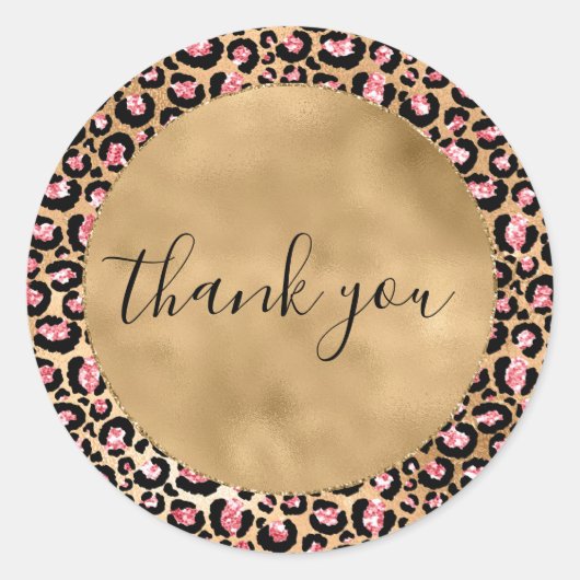 Pink Gold Glitter Leopard Animal Dank u Ronde Sticker (Voorkant)