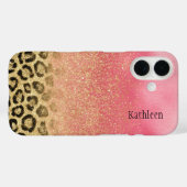 Pink Gold Glitter Leopard Print Monogrammed Name Case-Mate iPhone Case (Achterkant (horizontaal))