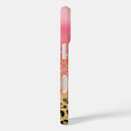 Pink Gold Glitter Leopard Print Monogrammed Name Case-Mate iPhone Case (Achterkant / Rechts)