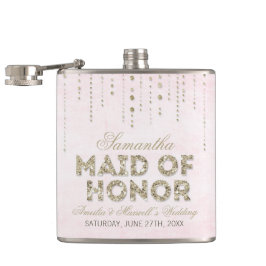Pink & Gold Glitter Look Maid of Honor Flask Heupfles