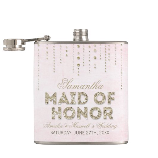Pink & Gold Glitter Look Maid of Honor Flask Heupfles (Geopend)
