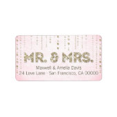 Pink & Gold Glitter Look Mr & Mrs Labels (Voorkant)