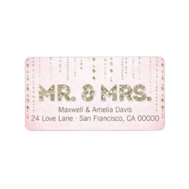 Pink & Gold Glitter Look Mr & Mrs Labels