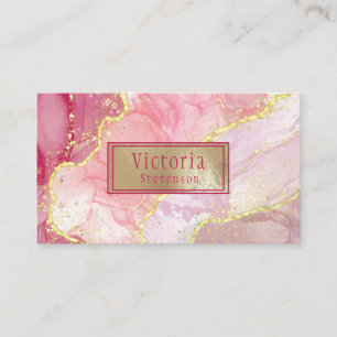 Pink Gold Glitter Marble Geode Monogram Agate Visitekaartje