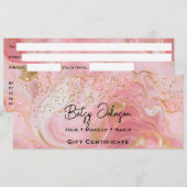Pink & Gold Glitter Marbled Gift Certificate Card Kaart (Voorkant / Achterkant)