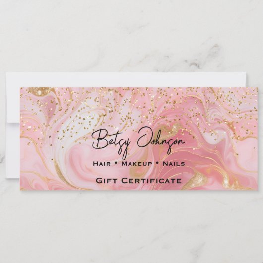 Pink & Gold Glitter Marbled Gift Certificate Card Kaart (Voorkant)