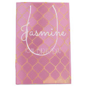 Pink Gold Glitter Meisje Verjaardag Medium Cadeauzakje (Voorkant)