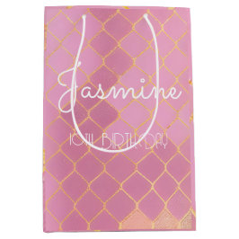 Pink Gold Glitter Meisje Verjaardag Medium Cadeauzakje