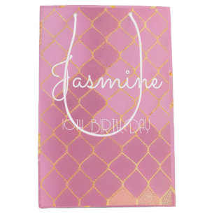 Pink Gold Glitter Meisje Verjaardag Medium Cadeauzakje