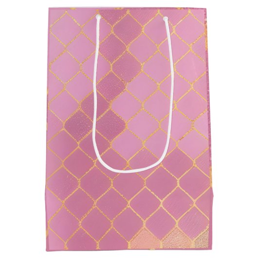 Pink Gold Glitter Meisje Verjaardag Medium Cadeauzakje (Achterkant)