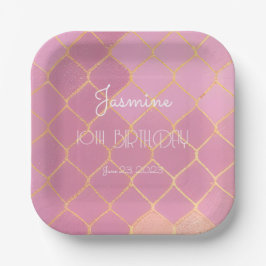 Pink Gold Glitter Meisje Verjaardag Papieren Bordje