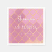 Pink Gold Glitter Meisje Verjaardag Servet (Voorkant)