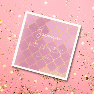 Pink Gold Glitter Meisje Verjaardag Servet