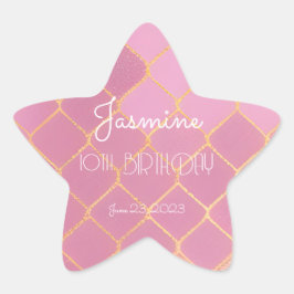 Pink Gold Glitter Meisje Verjaardag Ster Sticker