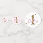 Pink & Gold Glitter ONE 1e verjaardagsfeestje Confetti (Achterkanten)