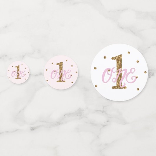 Pink & Gold Glitter ONE 1e verjaardagsfeestje Confetti (Achterkanten)