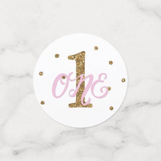 Pink & Gold Glitter ONE 1e verjaardagsfeestje Confetti (Kleine voorkant)